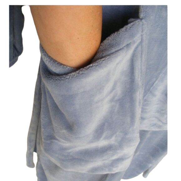 Fleece Robe, OS, Jumbo Hoodie Pullover, Pockets, light blue - Picture 4 of 7